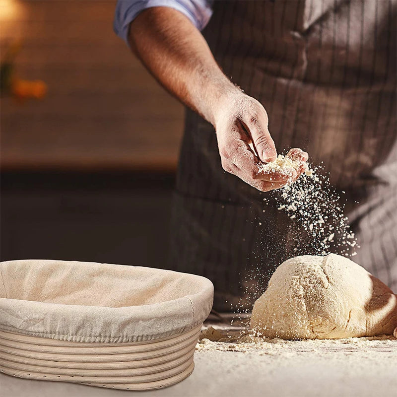 LMETJMA Bread Proofing Basket Round Oval Long Banneton Rattan Bread  Dough Proofing Proving Rattan Basket with Linen Liner Cloth