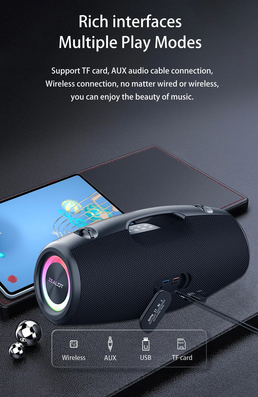 Zealot S78 100W Wireless Speakers, DSP Technology ,Dream Light, Outdoor Portable Subwoofer Speaker ,  Dual Pairing,24000mAh.