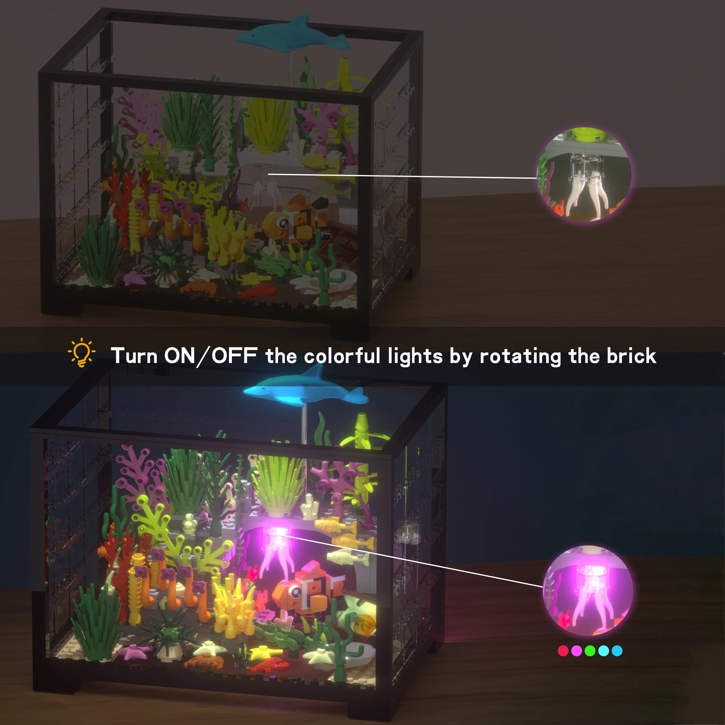 Fish Tank Building Block, Lighting Aquarium Building Sets with Treasure Chest, 533 Pcs, Animal Building Toys for Boys Girls 8-12