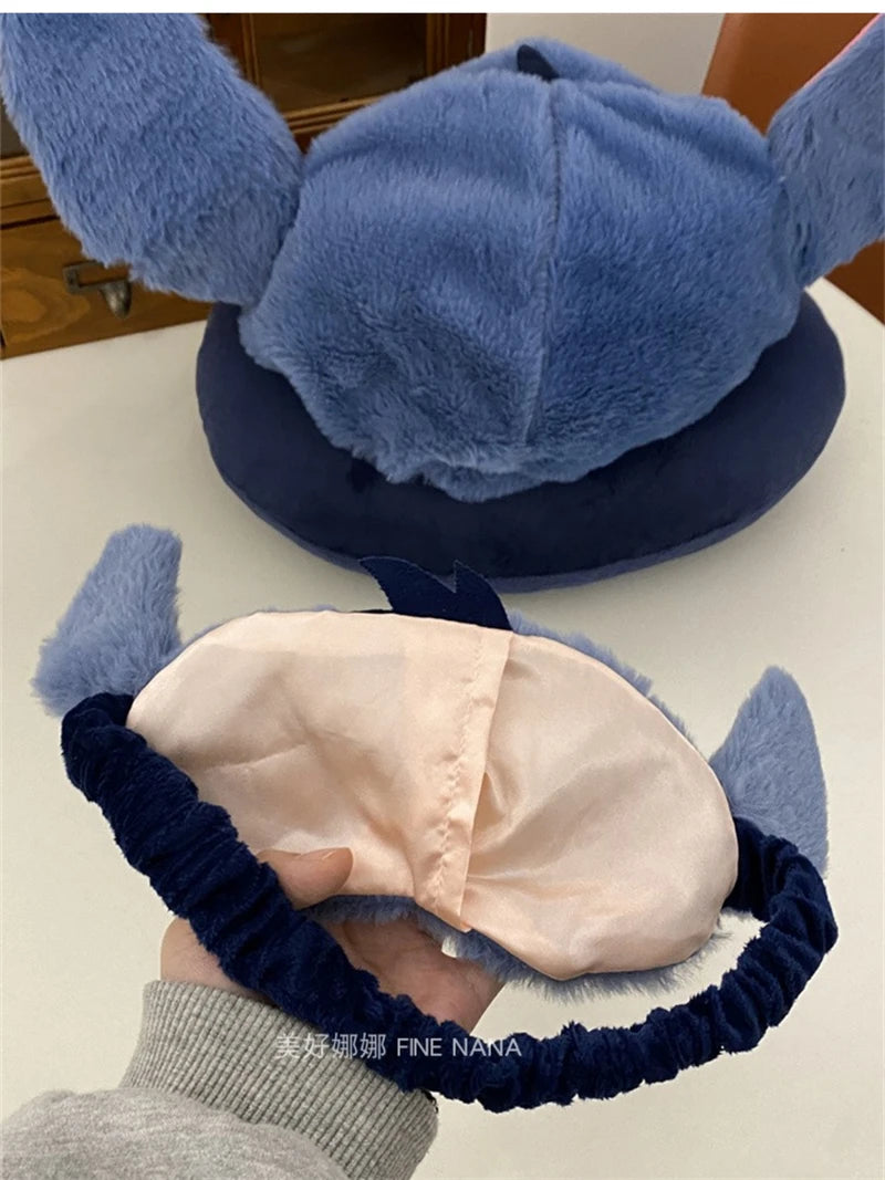 Comfortable Stitch Hooded U-shaped Pillow Cartoon Anime Travel Blackout Nap Neck Pillow With Hat Portable Eye Mask Sleeping