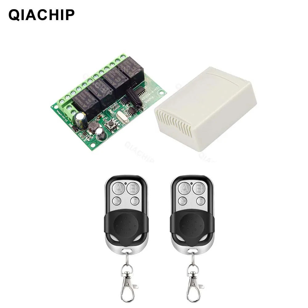 QIACHIP 4CH 433.92MHz Relay Module – DC 5V/12V/24V/48V 10A Wireless Remote Control Switch for EV1527, DC Motor DIY
