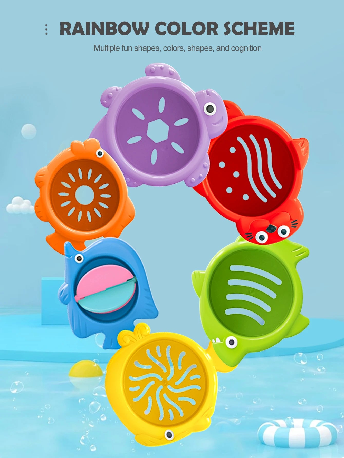 Baby Bath Toys, Stacking Cup Toddler Toy Random Colors Ocean Stacking Tower Bathtub Water Beach Play Bathroom Game Gifts