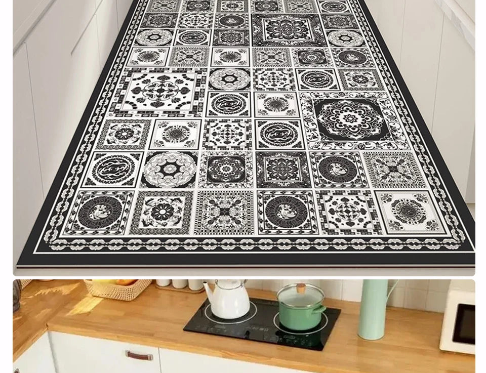 Kitchen Floor Mat Leather Pvc Carpet Waterproof Oil-proof Foot Mats Home Decoration Flower Floral Rug