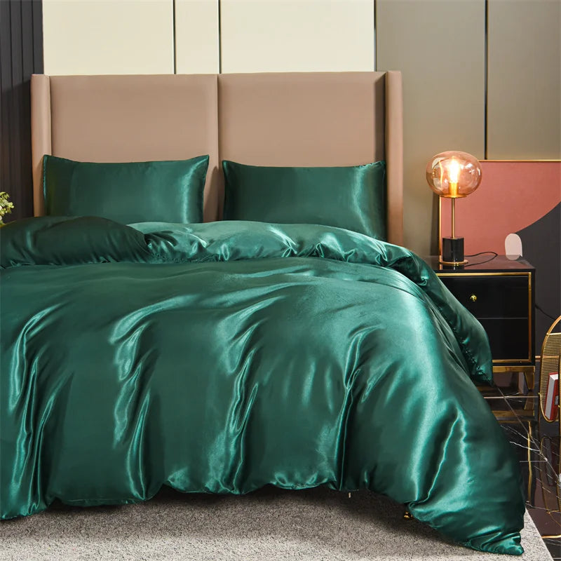 Silk Black 3pcs Satin Duvet Cover Bedding Set