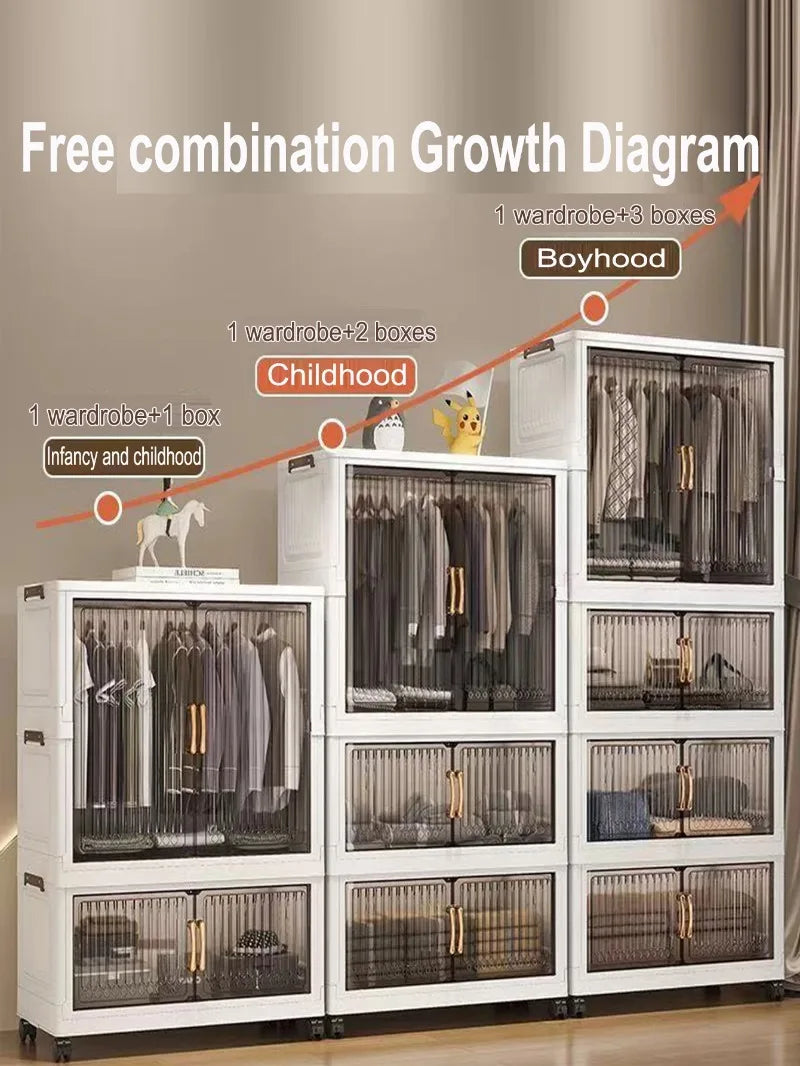 70-80cm Multifunction Folding Storage Cabinet | Dustproof Foldable Wardrobe & Closet Organiser | Heavy-Duty Household Sundries Locker Storage Box