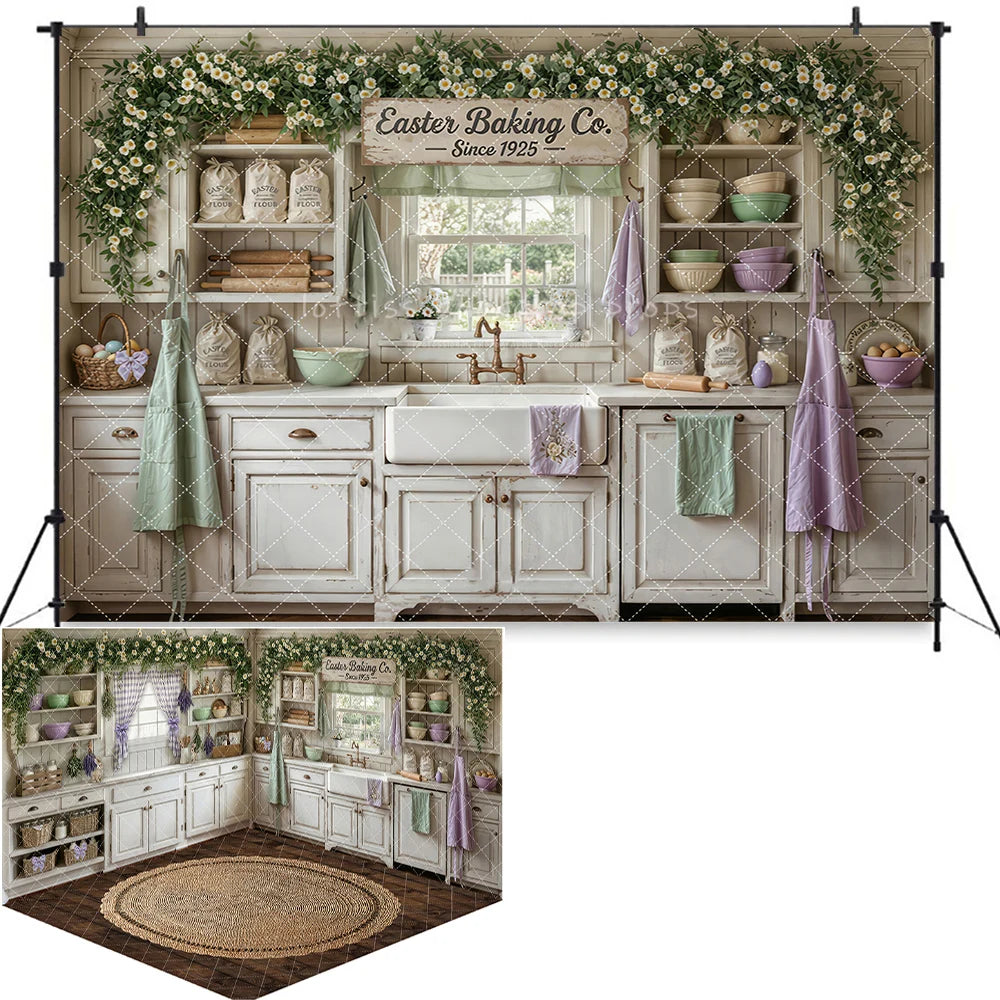 Valentine's Day Street Store Backdrops Kids Adult Photography Props Rose Garden Arch Floral Market Easter Bunny Backdrops