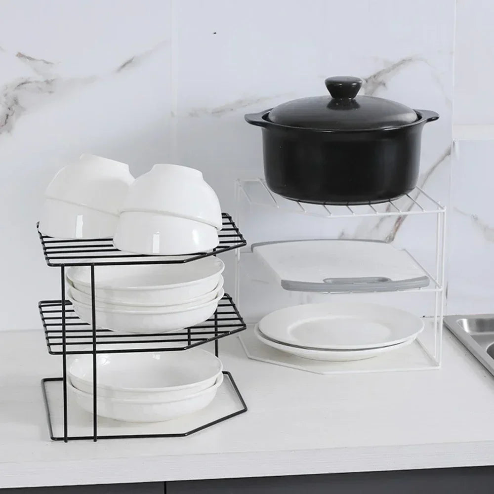 Kitchen Seasoning Corner Rack Pot Dish Food Sundries Organiser Rack Non Punching Portable Storage Table Kitchen Bathroom Holder