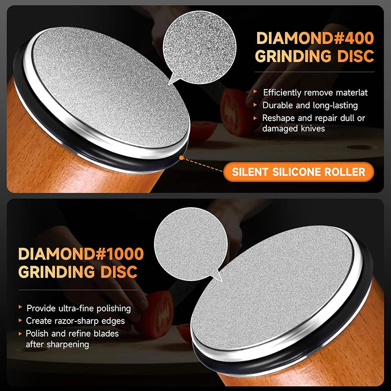 Niiruo Rolling Knife Sharpener Kit Double Sided Diamond Sharpening 15/20° Degree Magnetic Angle For Kitchen Knives Whetstone Set