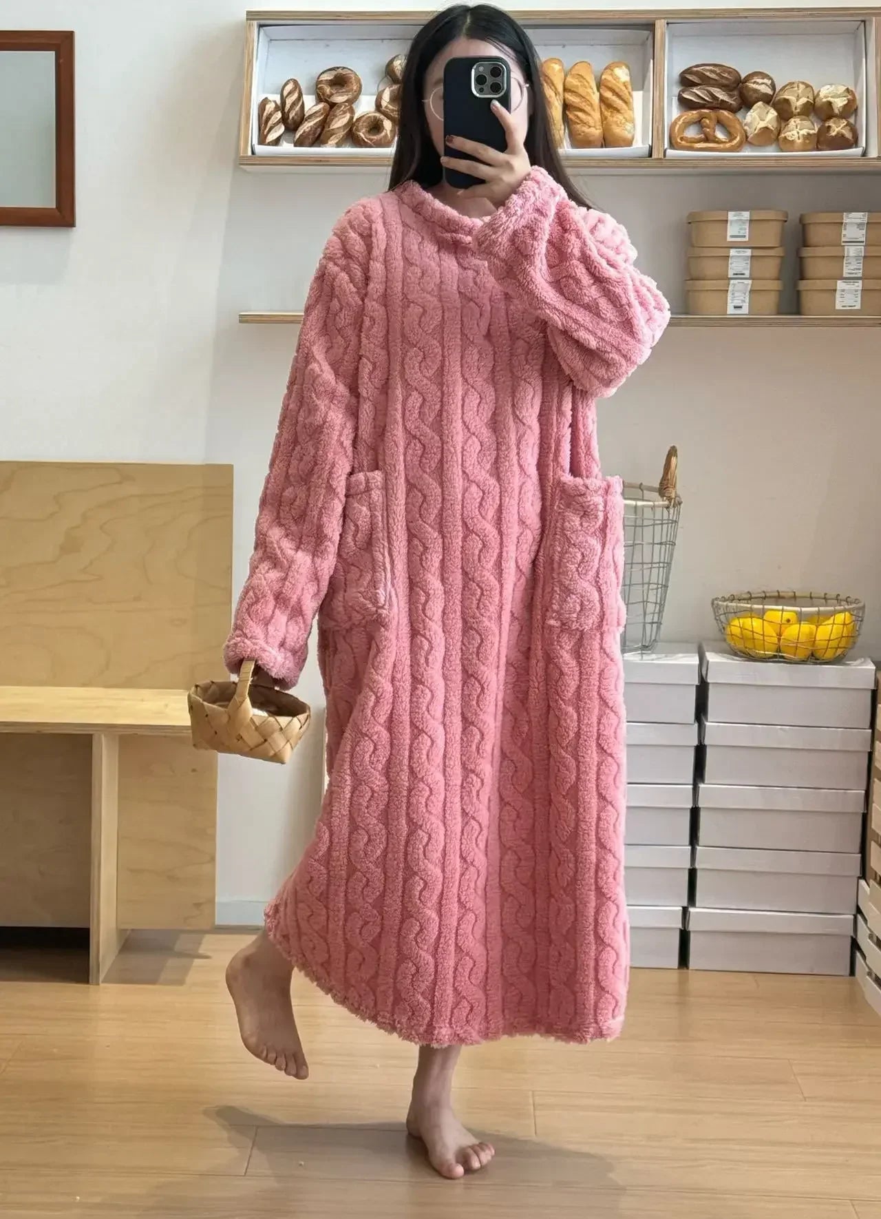 Women’s Fleece Nightgown – Long Sleeve Thick Warm Wearable Blanket Dress