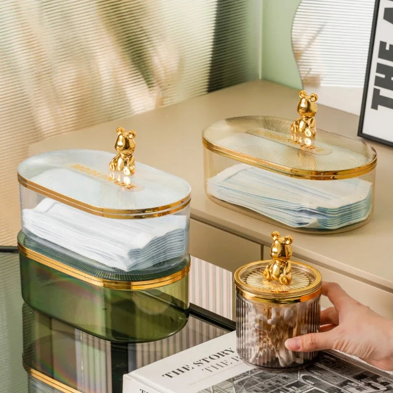 Gold Bear Acrylic Cotton Buds Storage Box