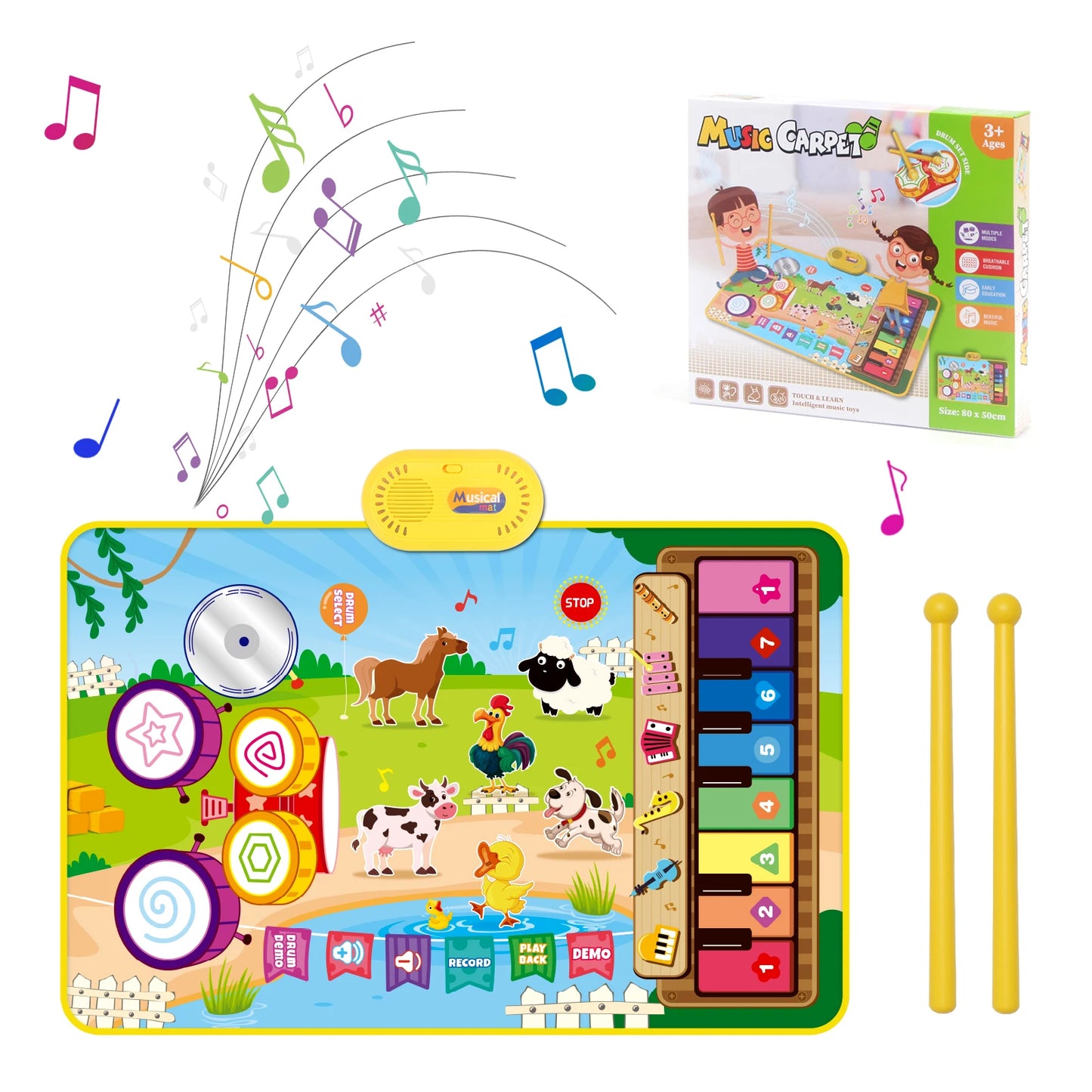 80x50cm Cartoon Musical Piano Mat Floor Play Mat For Kids Educational Toys Jazz Drum Toys with 6 Instruments Sounds Music Toys