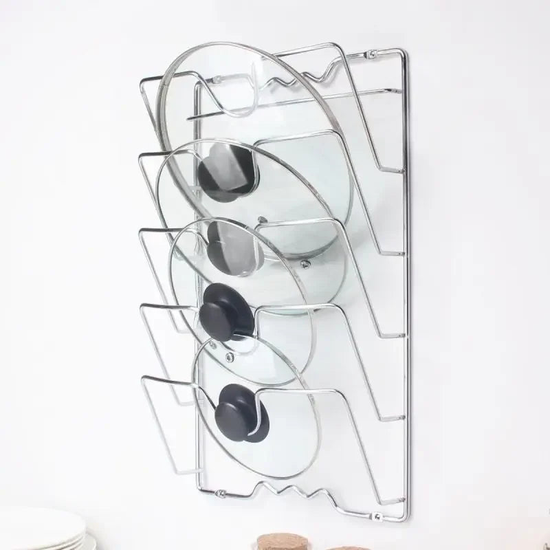 Kitchen Organiser Rack Wall Hanging Pot Cover Rack Five-Layer Pot Lid Metal Rust-Free Multifunctional Rack Pot Lid Storage Rack