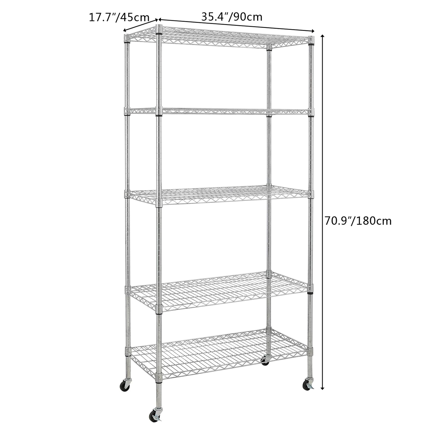 5-Tier NSF-Certified Steel Wire Shelving with Wheels Chrome