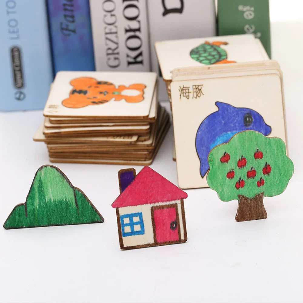 Kids Montessori Toys Drawing Toys Wooden DIY Painting Template Stencils Learning Educational Toys for Children Christmas Gift