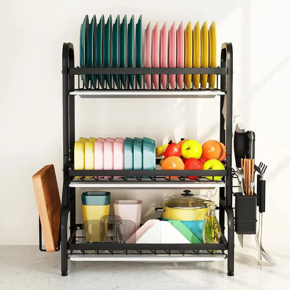 3 Tier Kitchen Sink Drainer Dish Shelf Rack Wall Mounted Dish Drying Rack