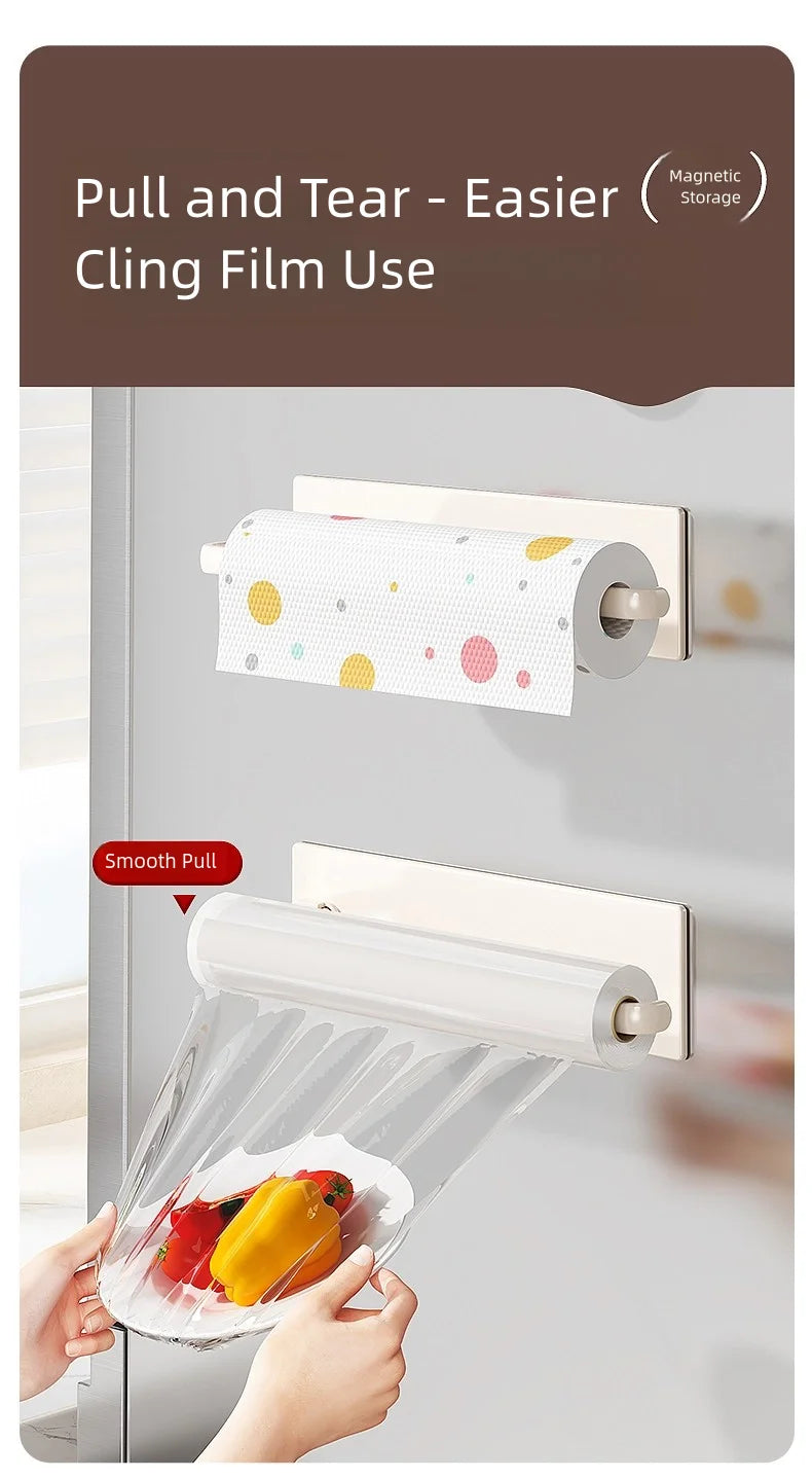 1 magnetic self-adhesive wall-mounted tissue holder with cling film, easy magnetic installation, suitable for kitchen, bathroom
