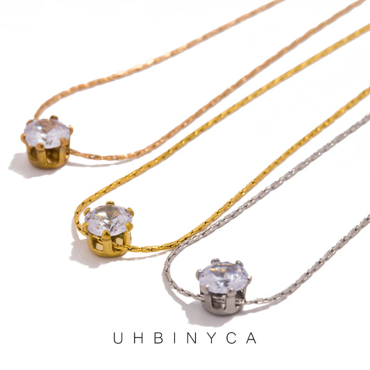 Stainless Steel Zircon Pendant Necklace