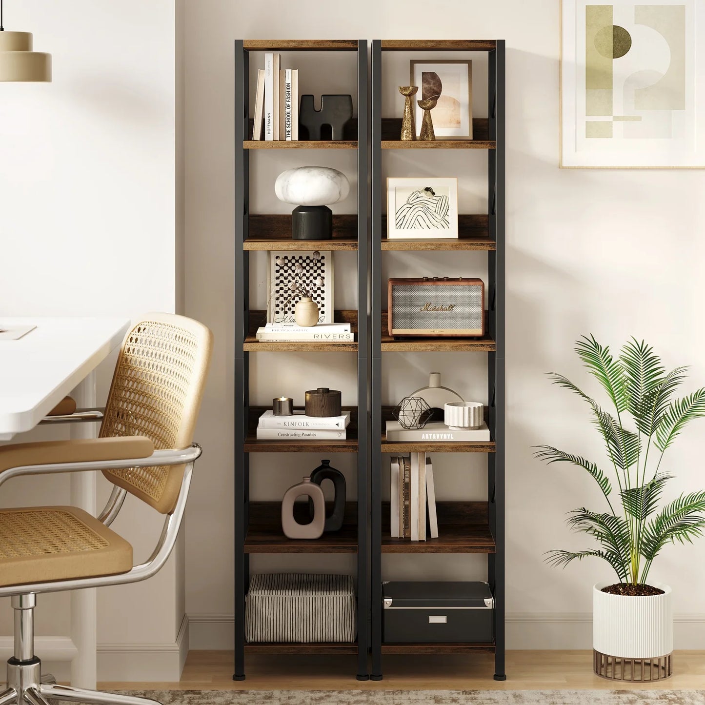 Bookshelf Narrow Bookcase Tall Skinny Storage Rack Shelf 6 Tier Industrial Bookshelf Display Racks for Home Office