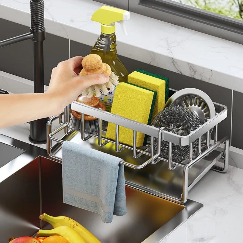 Kitchen Stainless Steel Sink Drain Rack Sponge Holder Faucet Storage Soap Drainer Towel Rack Shelf Organiser Accessories
