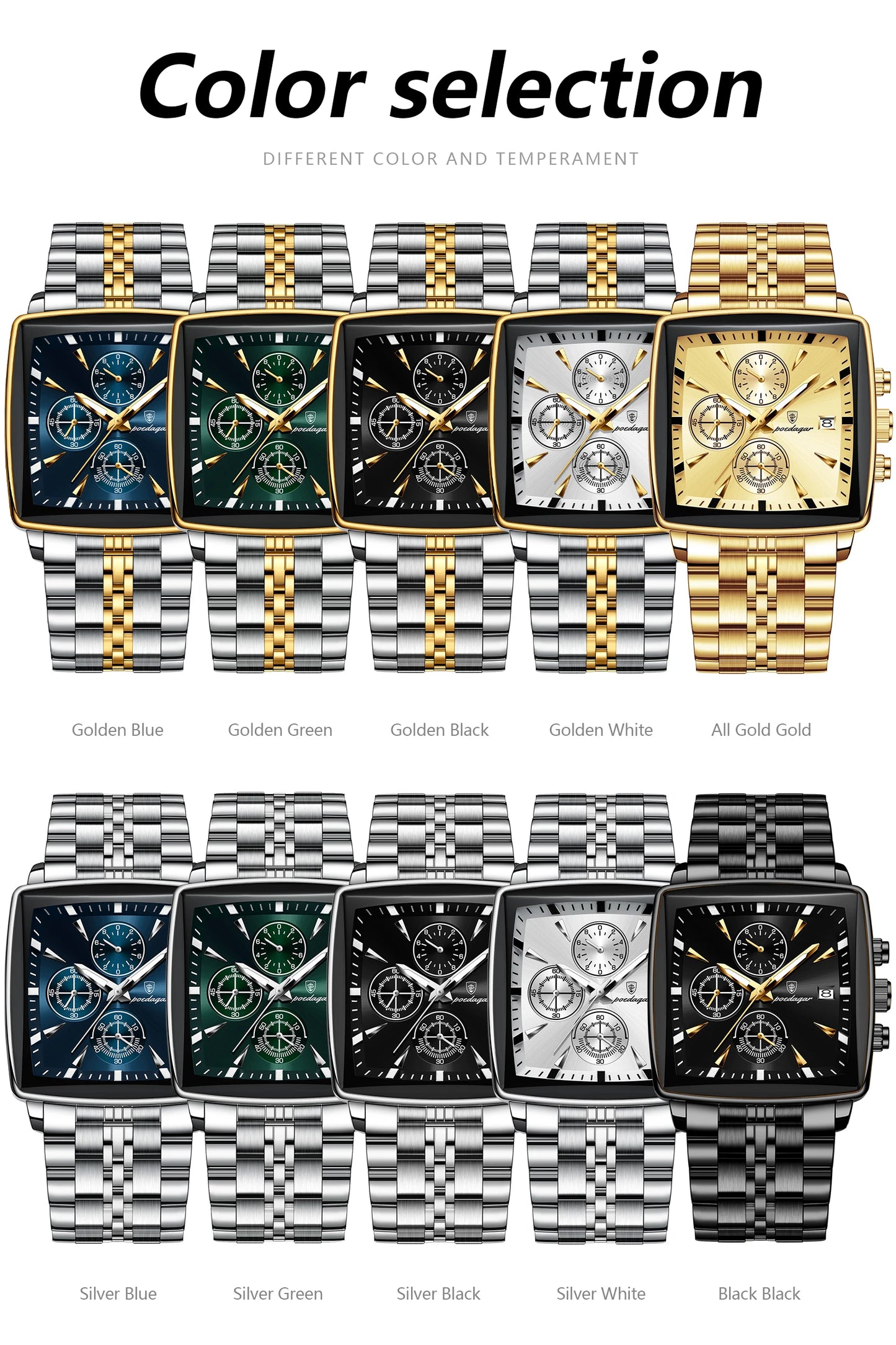 POEDAGAR Top Luxury Male Wristwatch Waterproof Luminous Stainless Steel Men Watch Chronograph Date Business Quartz Men's Watches