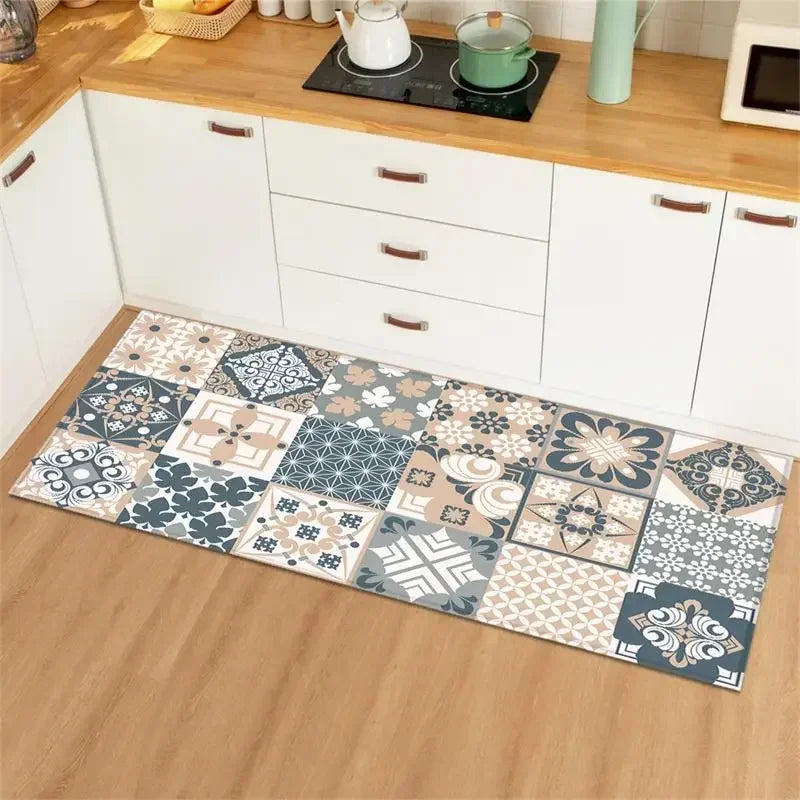Kitchen Floor Mat Leather Pvc Carpet Waterproof Oil-proof Foot Mats Home Decoration Flower Floral Rug