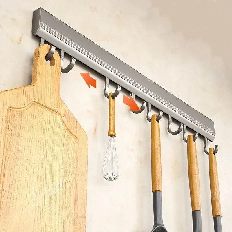 Drill-free Wall Hooks Row Holder Kitchen Utensils Rack Bathroom Robe Towel Coat Hangers Home Storage Wall Mounted Hanging Tool