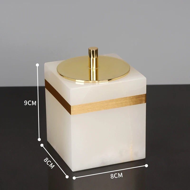 White Onyx Natural Marble Bathroom Accessories Gold Luxury Soap Dispenser Cotton Swab Holder Toothbrush Holder Bathroom Set