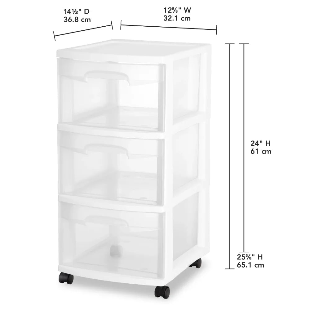 3 Drawer Trolley, White