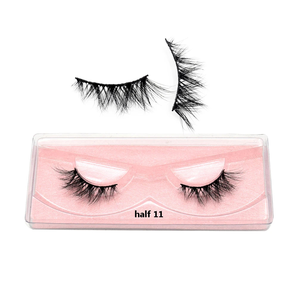 Visofree 3D Mink Half Lashes – Natural Long False Eyelashes with Clear Band, Handmade HT04