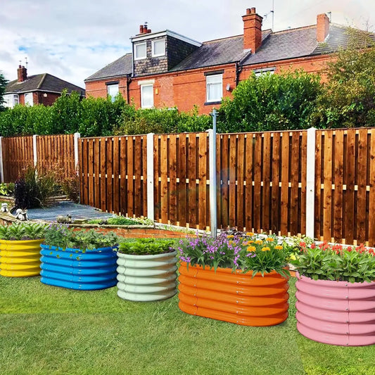 5-Pack 18in Tall Kids Raised Garden Beds Outdoor, 40x24in Oval & 24x24in Round Galvanized Metal Planter Box for Vegetable Flower