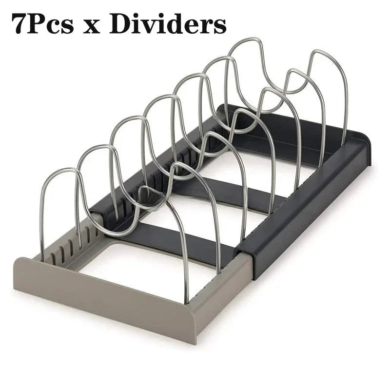 7-grid Telescopic Pot Rack, Pans Organiser, Cabinet Holder for Pots, Pans and Lids
