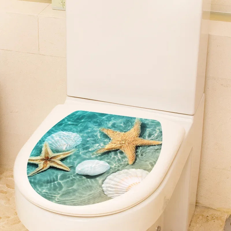1pc DIY Undersea Animal Pattern Bathroom Decor 3D Toilet Seat Sticker PVC Art Wallpaper Removable Bathroom Decals Toilet Sticker