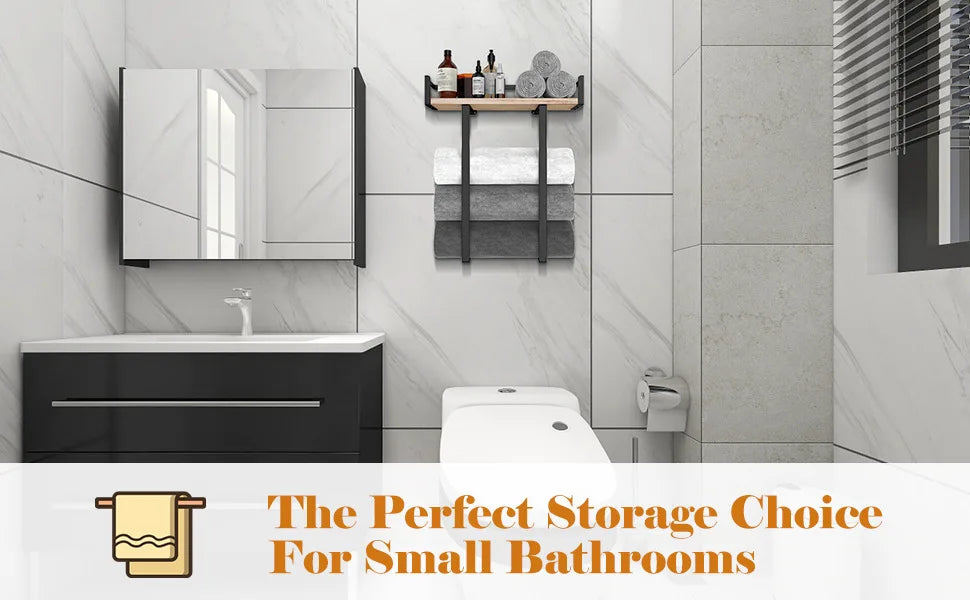 Wrought Iron Wood Household Bathroom Towel Rack Toilet Wall Mounted