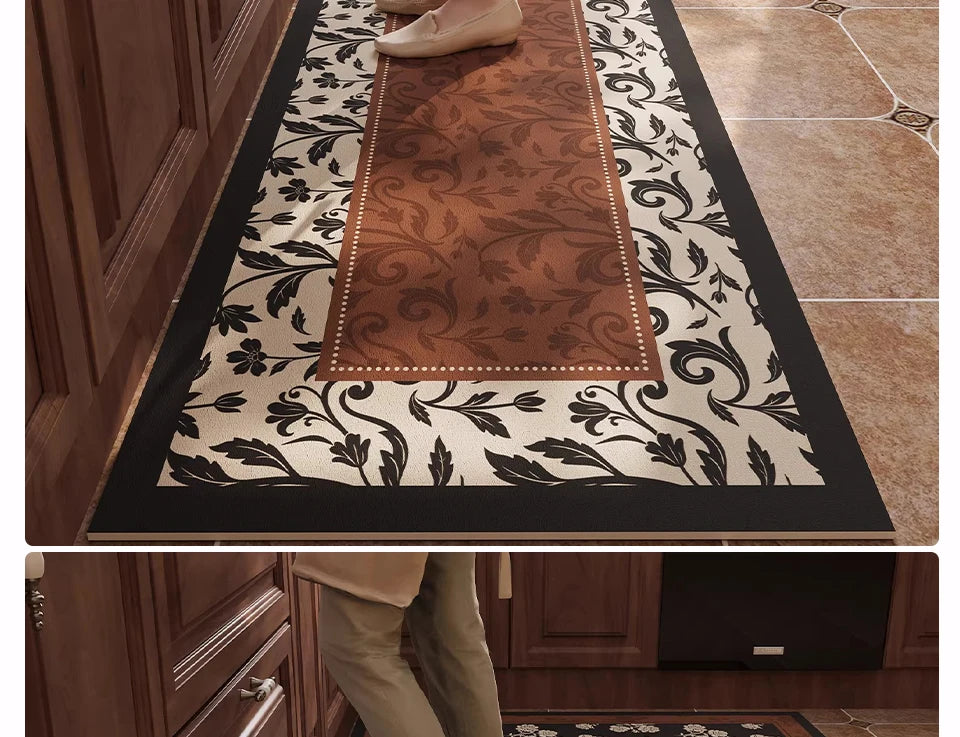 Rug for Kitchen Waterproof Non-slip Leather PVC Floor Mat American Retro Style Rugs Oil-proof Stain-resistant Long Carpets 주방 카펫