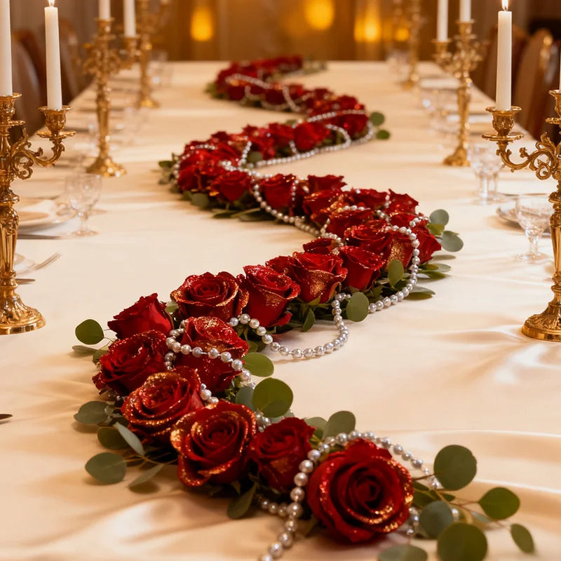 5-20Pcs Red Glitter Artificial Rose Flowers Bouquet Wedding Bridal Shower Decoration Valentines Day Gift Birthday Party Decor