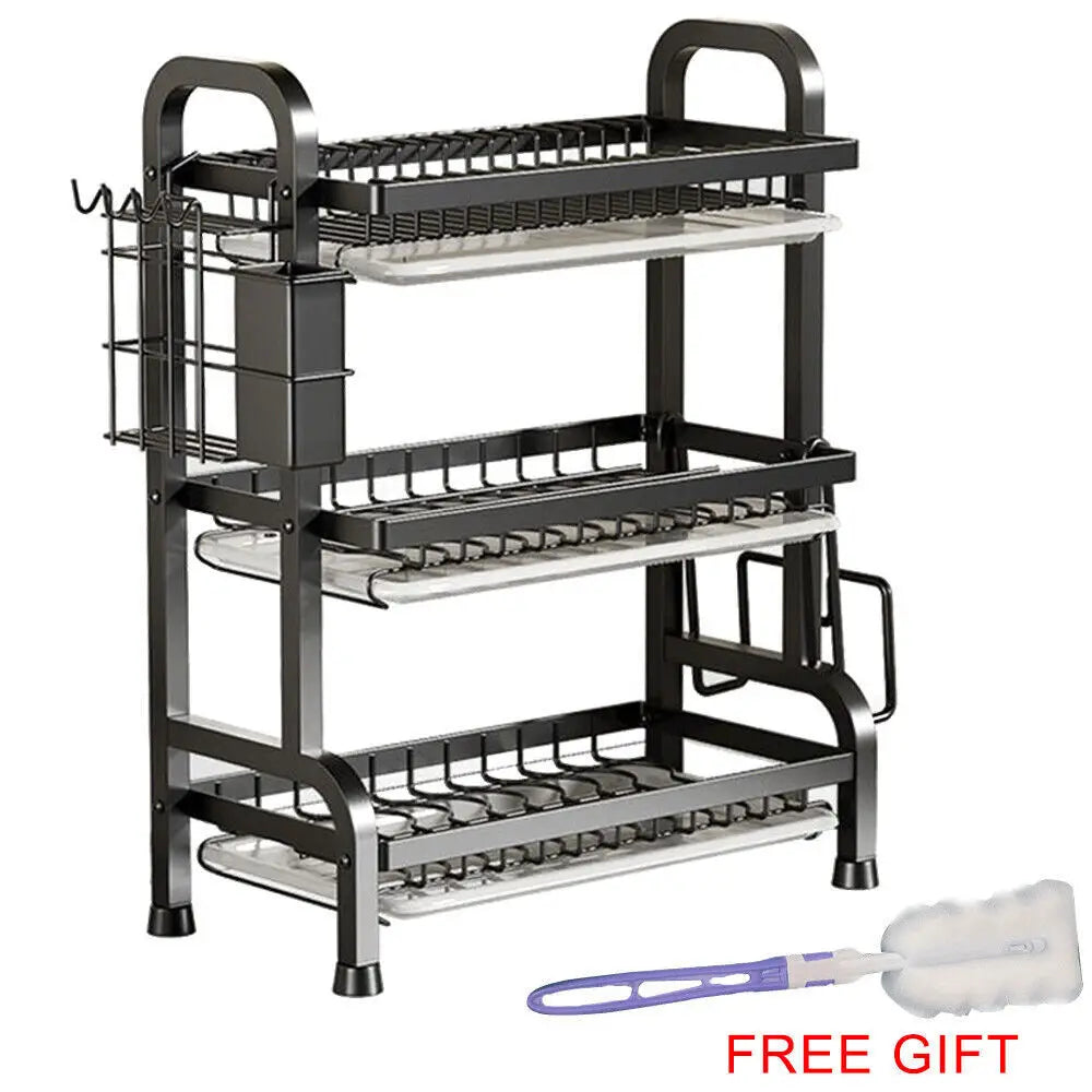 3 Tier Kitchen Sink Drainer Dish Shelf Rack Wall Mounted Dish Drying Rack