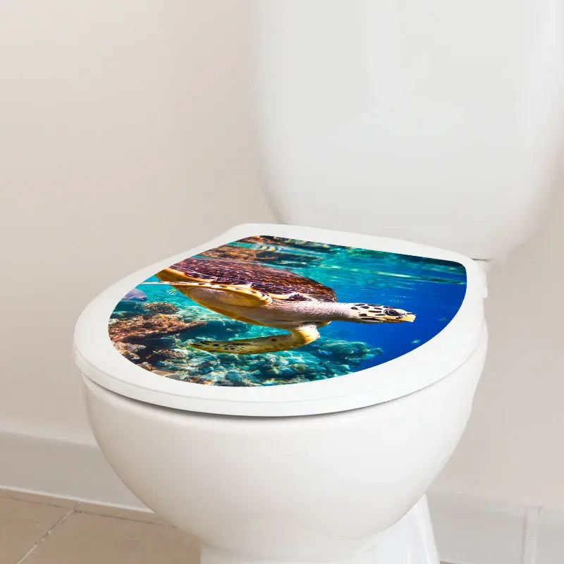1pc DIY Undersea Animal Pattern Bathroom Decor 3D Toilet Seat Sticker PVC Art Wallpaper Removable Bathroom Decals Toilet Sticker