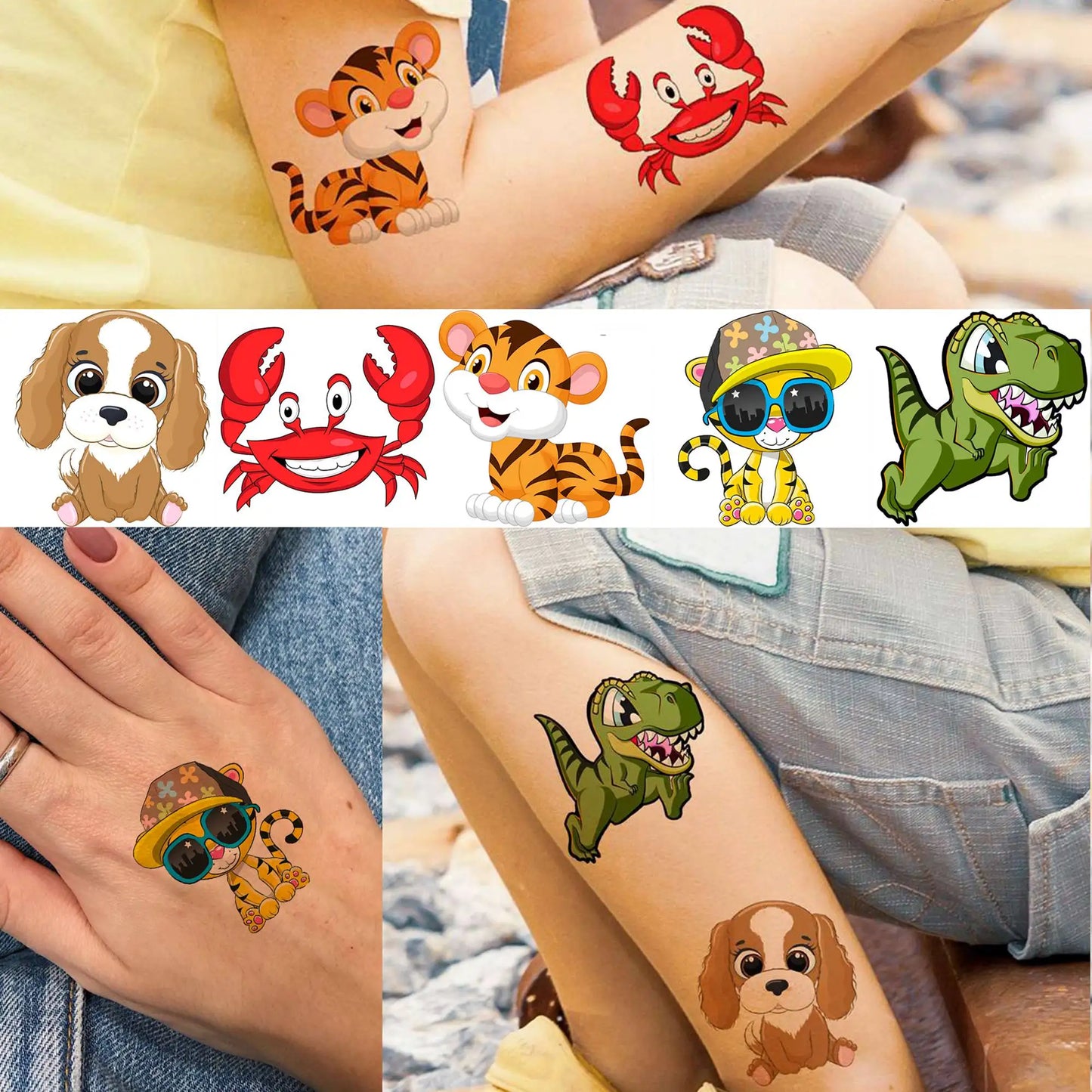 50 PCS 3D Cute Animals Temporary Tattoos For Men Women, Cartoon Animals Lion Dog Cat ZOO Fake Tattoo Sticker Kids Birthday Gifts