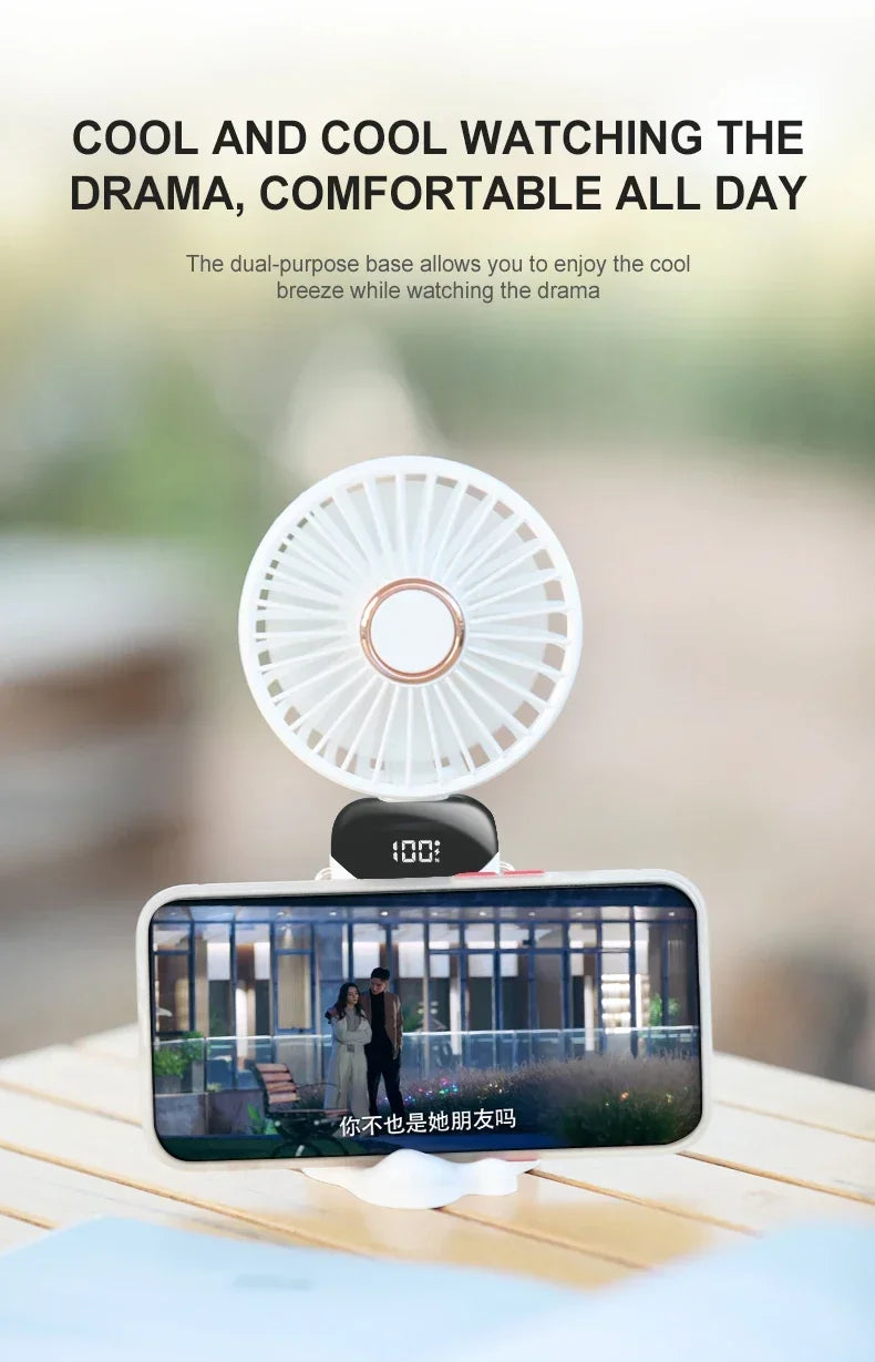 5 Speed Handheld USB Rechargeable Foldable Mini Fan 1800mAh