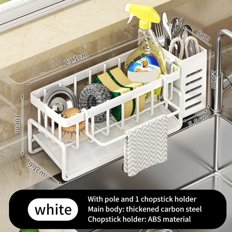 Stainless Steel Kitchen Sink Storage Rack, built-in Sponge Rack And Drainage Basket For Kitchen Cleaning And Storage
