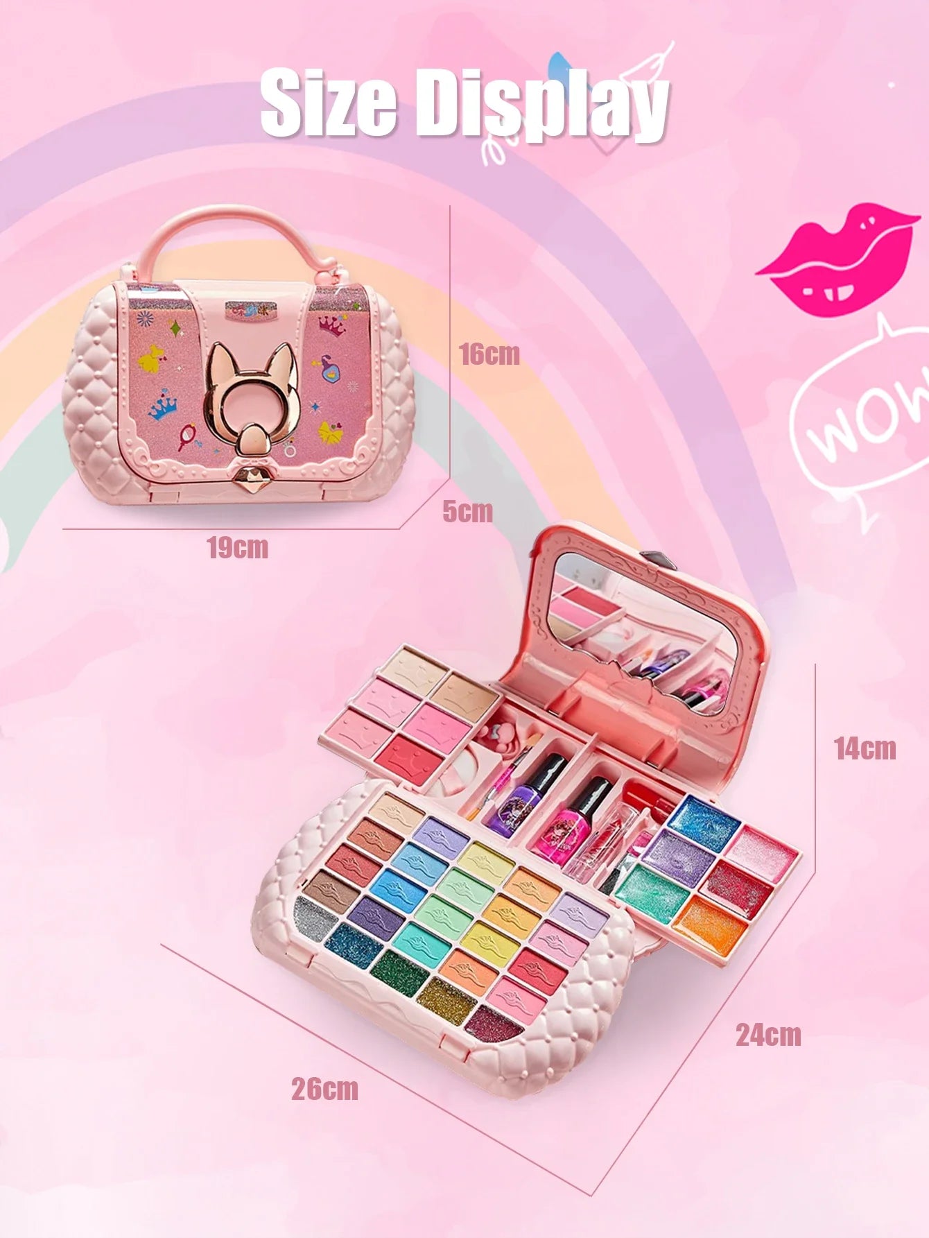 Kids Beauty Toys Makeup Kit Little Bag Washable Pretend Play Cosmetic Set Toys with Mirror Non-Toxic & Safe Birthday Gifts Girl