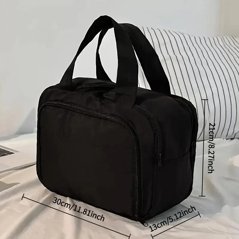 Standing Travel Makeup Bag, Large Capacity Multi Zone with Handle, Multi Compartment Women's Portable Toiletries Bag