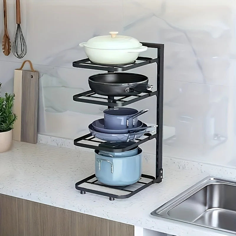 Adjustable Pot Rack Organiser, Kitchen Stainless Steel Pot Storage Rack ,Multi-Layer Household Pot and Pan Organser for Kitchen