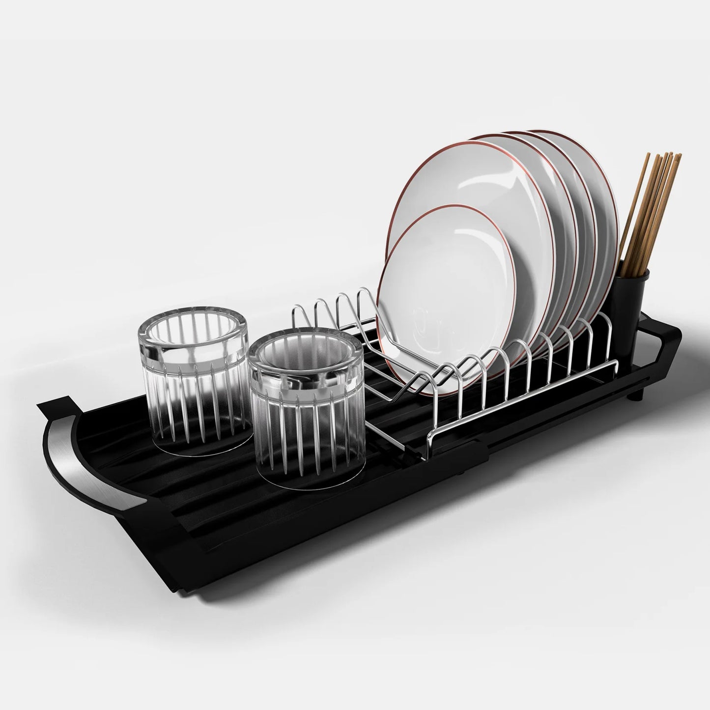 1pcs Expandable Small Dish Drying Rack Dish Racks for Kitchen Counter Dish Drainer with Removable Cutlery Holder