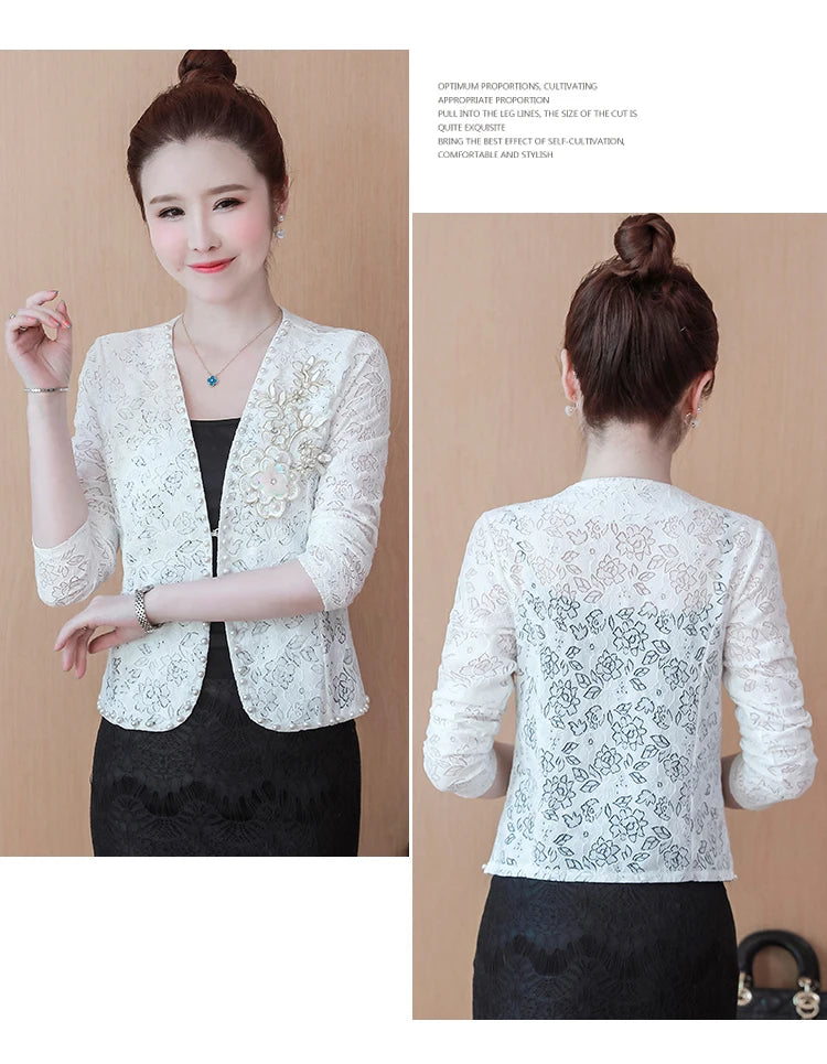 Short Lace  Long Sleeve Embroidery Cardigan