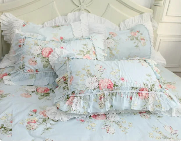 Floral Style 100% Cotton Pillowcase Bedding Set With Lace Design