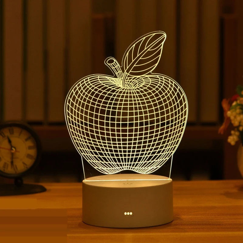 1pc USB Operated Night Light Creative 3D Acrylic Bedroom Bedside LED Table Lamp Ornaments Christmas Holiday Birthday Event Gift