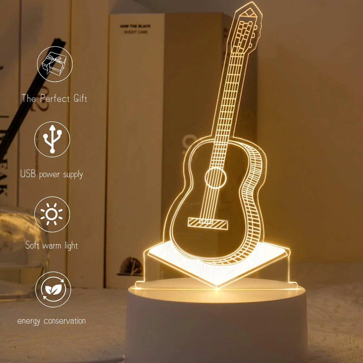Unique 3D Guitar LED Night Light - Suitable for Bedroom, Living Room, Office - Gift for Music Enthusiasts, Friends and Family