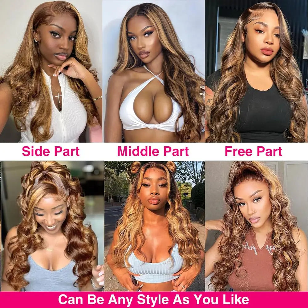Ombre Lace Front Wig Human Hair 4/27 13x4 HD Body Wave Highlight Lace Front Wig Human Hair Pre Plucked Glueless Wigs Human Hair