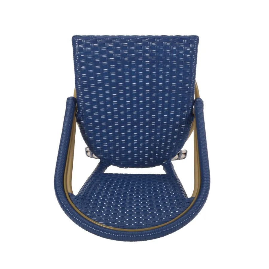 29.5 Outdoor PE Rattan and Aluminum French Barstools Set of 2 Navy Blue and Bamboo Finish